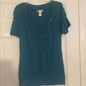Blue Blouse with Beaded Neckline 5/$18 Sale